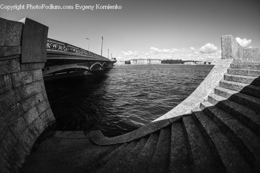 Bridge, Brick, Fence, Wall, Coast, Outdoors, Sea
