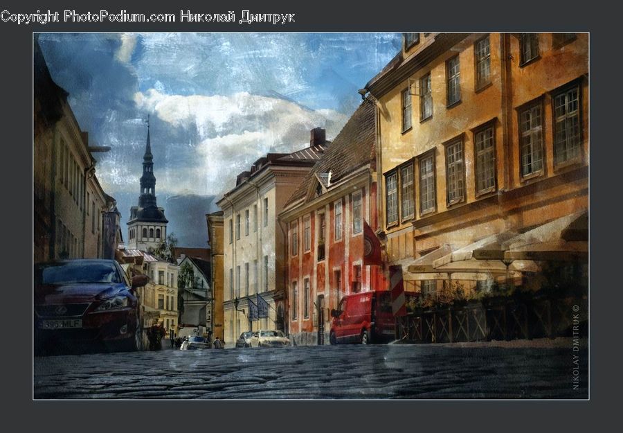Collage, Poster, Automobile, Car, Vehicle, Cobblestone, Pavement