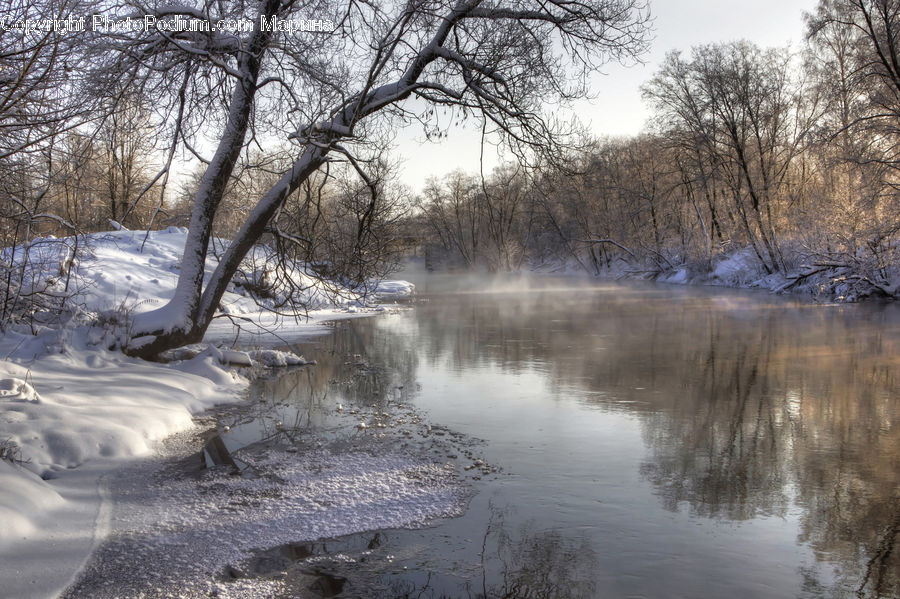 Ice, Outdoors, Snow, Creek, River, Water, Flood