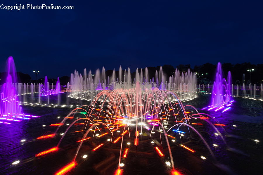 Fireworks, Night, Lighting, Fountain, Water, Light, Plasma