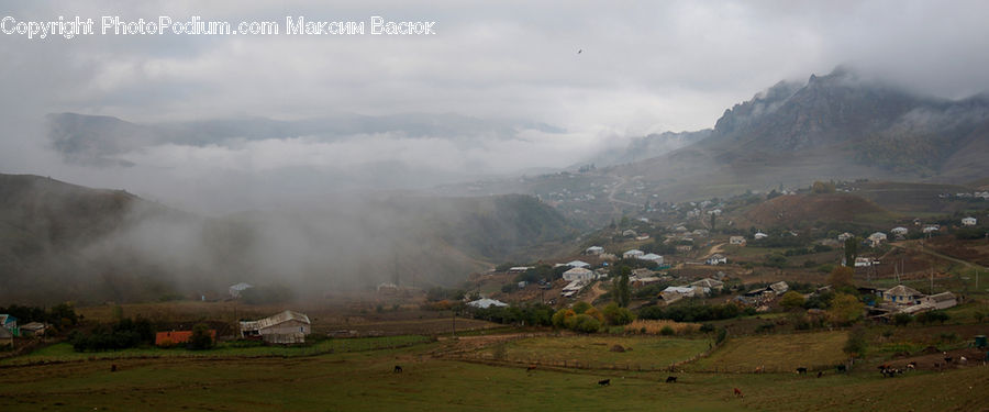 Outdoors, Plateau, Fog, Field, Grass, Grassland, Land