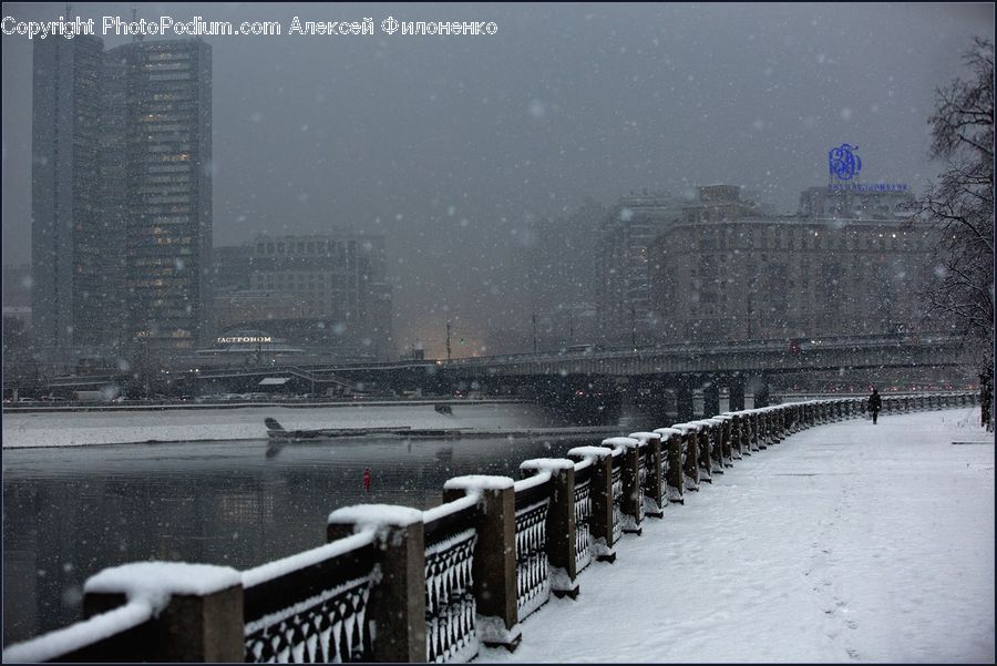 Blizzard, Outdoors, Snow, Weather, Winter, Railing, City