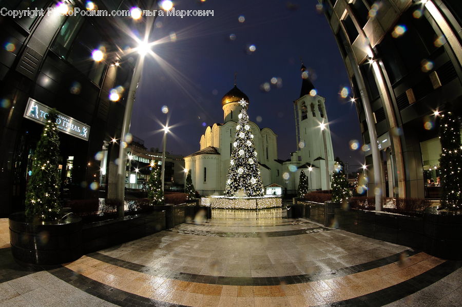 Fountain, Water, Night, Outdoors, Architecture, Church, Worship