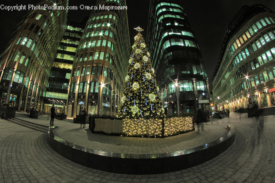 Fisheye, Architecture, City, Downtown, High Rise, Skyscraper, Metropolis