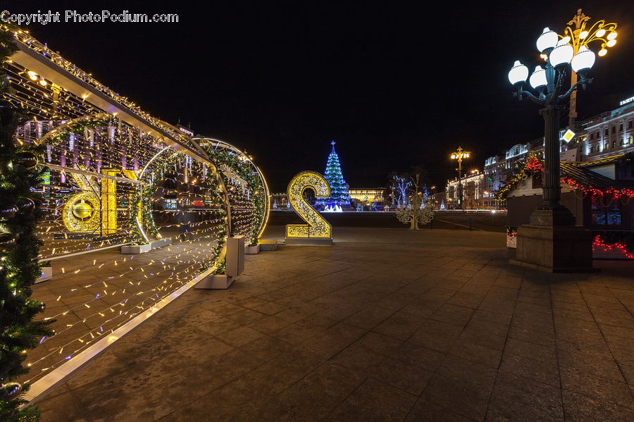 Chandelier, Lamp, Night, Outdoors, Boardwalk, Deck, Path