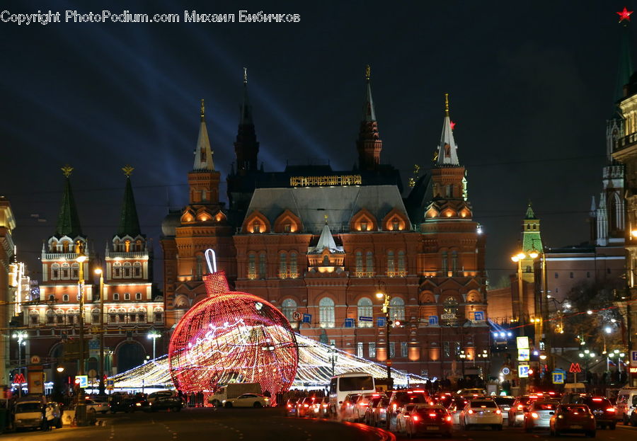 Chandelier, Lamp, City, Downtown, Night, Outdoors, Fountain