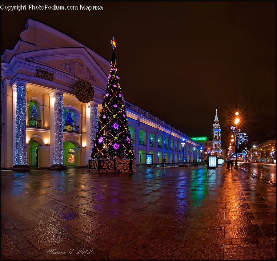 Boardwalk, Deck, Path, Sidewalk, Walkway, Lighting, Night