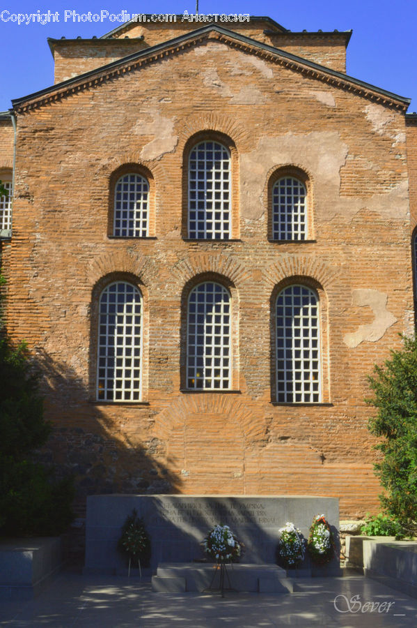 Brick, Plant, Potted Plant, Building, Apartment Building, High Rise, Flagstone