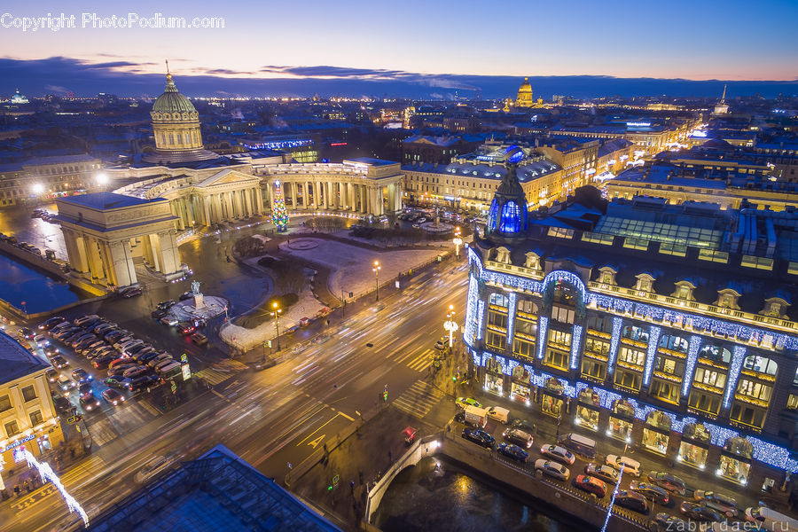 City, Downtown, Intersection, Road, Metropolis, Urban, Aerial View
