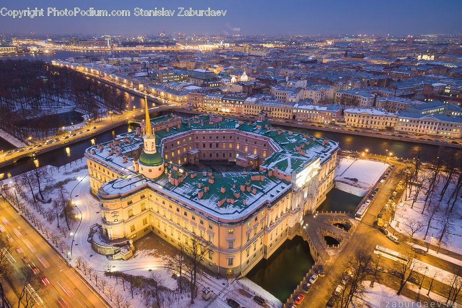 City, Downtown, Aerial View, Intersection, Road, Metropolis, Urban