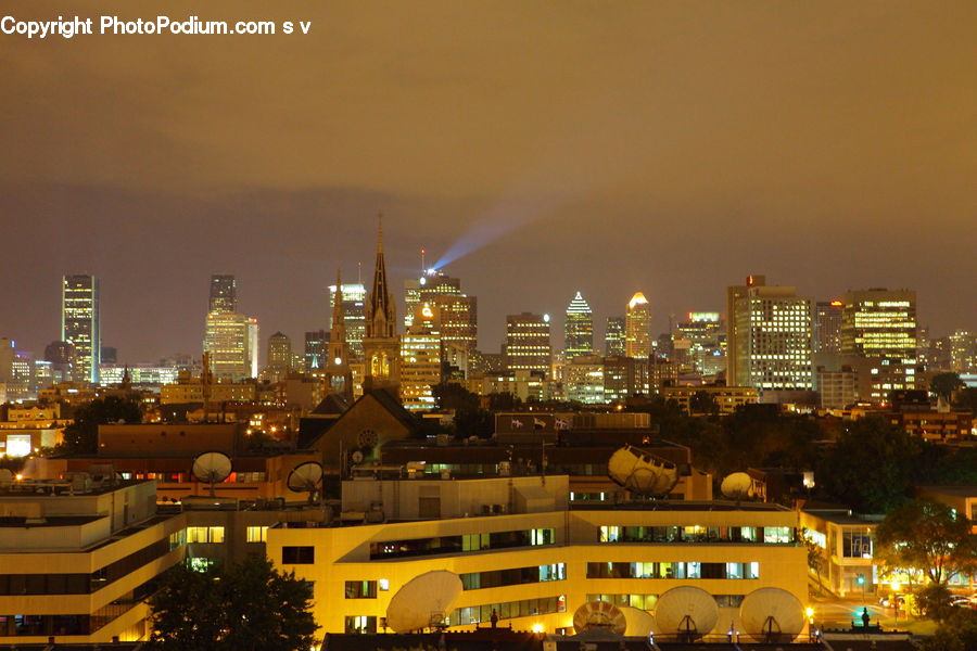 City, Downtown, Metropolis, Urban, Building, Hotel, Night