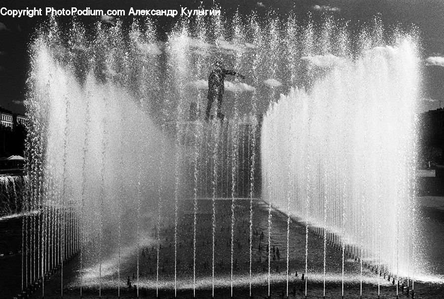 Fountain, Water, Outdoors, River, Waterfall, Fence, Wall