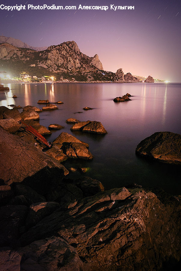 Rock, Coast, Outdoors, Sea, Water, Rust, Dawn