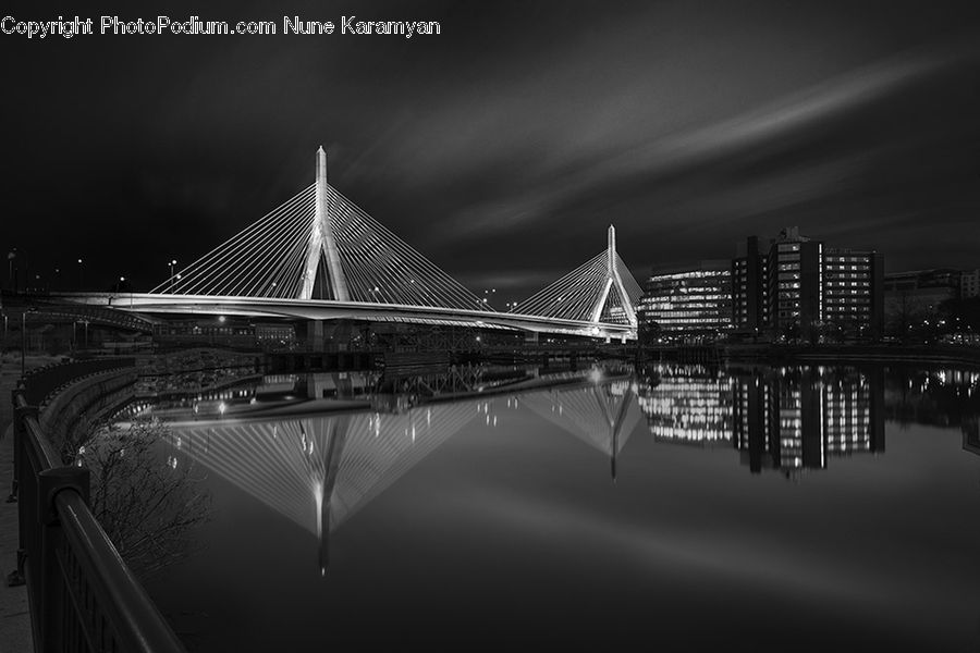 Bridge, Night, Outdoors, City, Downtown, Lighting, Building