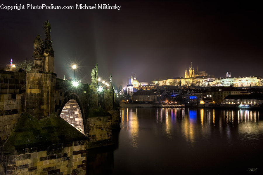Night, Outdoors, City, Downtown, Bridge, Harbor, Port