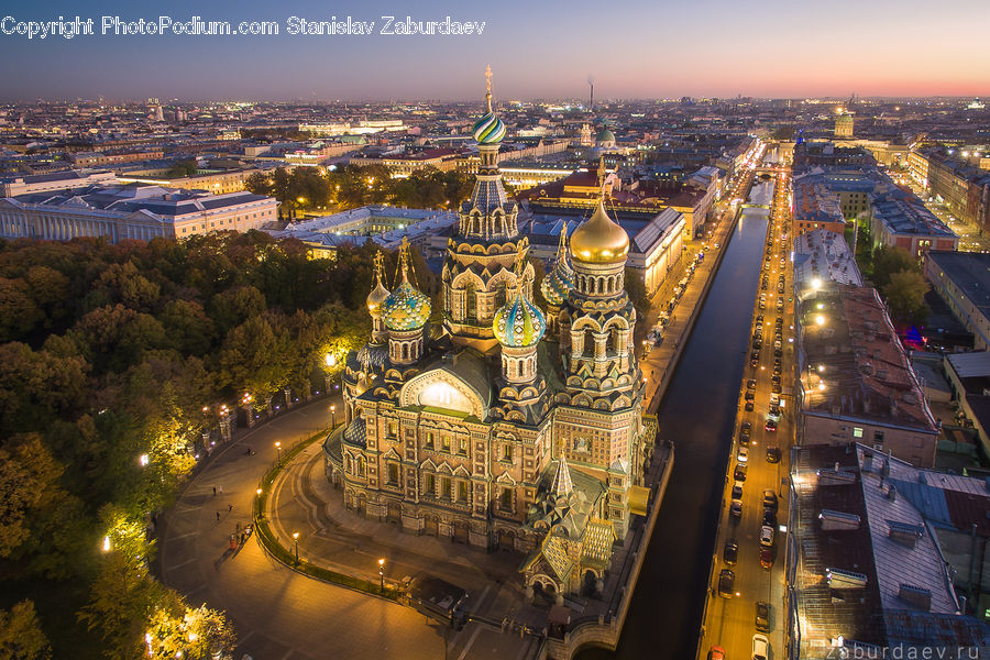 Aerial View, City, Downtown, Metropolis, Urban, Architecture, Cathedral