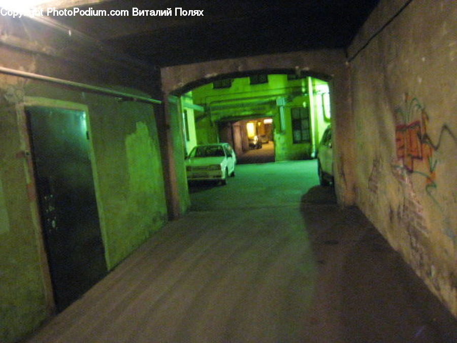 Corridor, Automobile, Car, Vehicle, Basement, Room, Alley