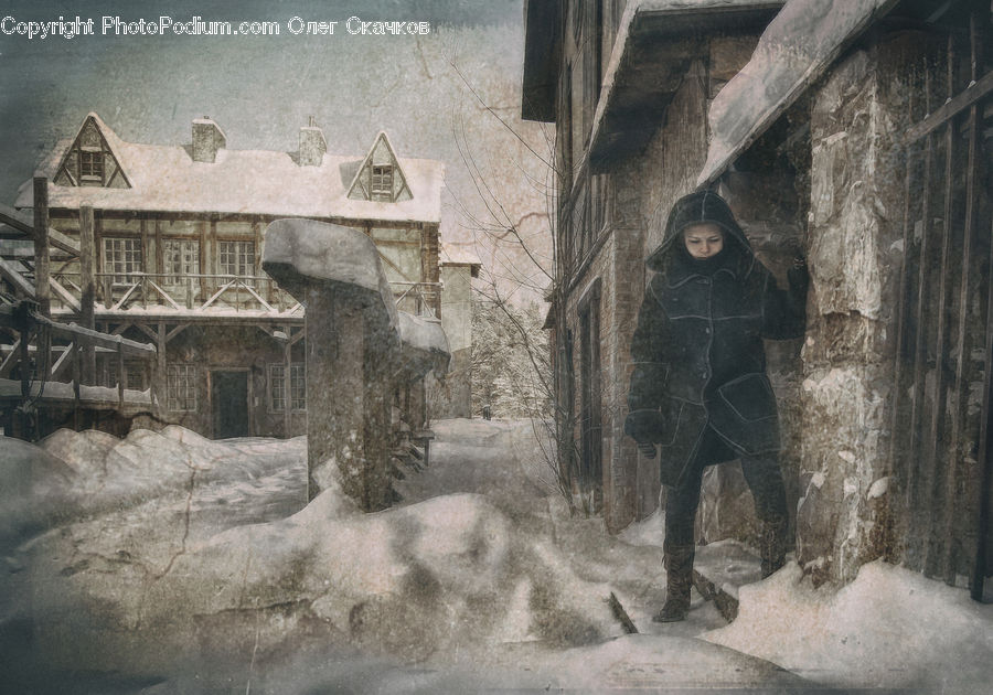 Blizzard, Outdoors, Snow, Weather, Winter, Building, Cottage