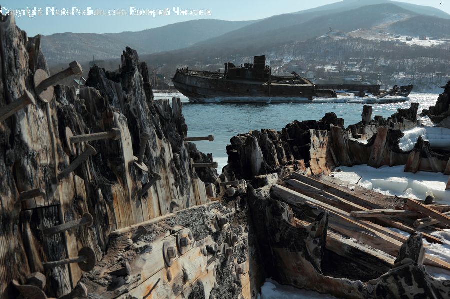 Coast, Outdoors, Sea, Water, Rubble, Rock, Lumber