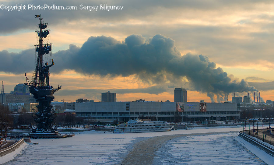 Aircraft Carrier, Ship, Vessel, Factory, Refinery, Dock, Pier