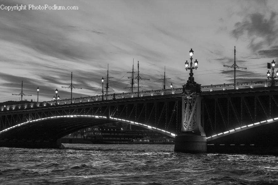 Bridge, Silhouette, Dock, Pier, City, Downtown, Urban