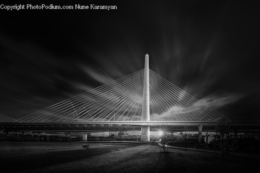 Bridge, City, Downtown, Lighting, Road