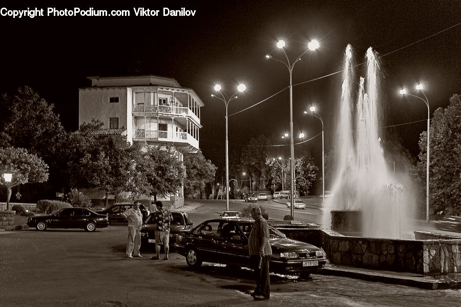 Automobile, Car, Vehicle, Fountain, Water, Sedan, City