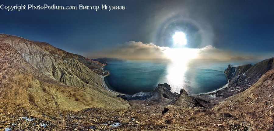 Crater, Flare, Light, Sunlight, Alps, Crest, Mountain