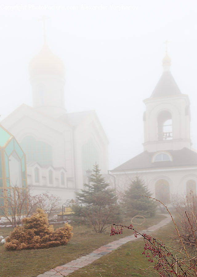 Fog, Mist, Outdoors, Architecture, Spire, Steeple, Tower