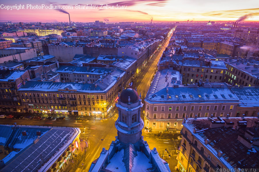 City, Downtown, Aerial View, Metropolis, Urban, Collage, Poster