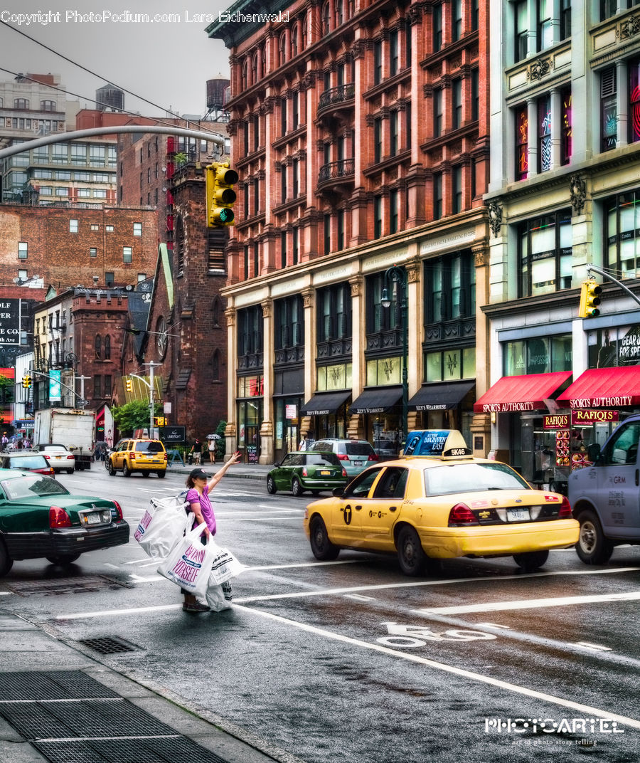 Cab, Car, Taxi, Vehicle, Awning, Downtown, Neighborhood