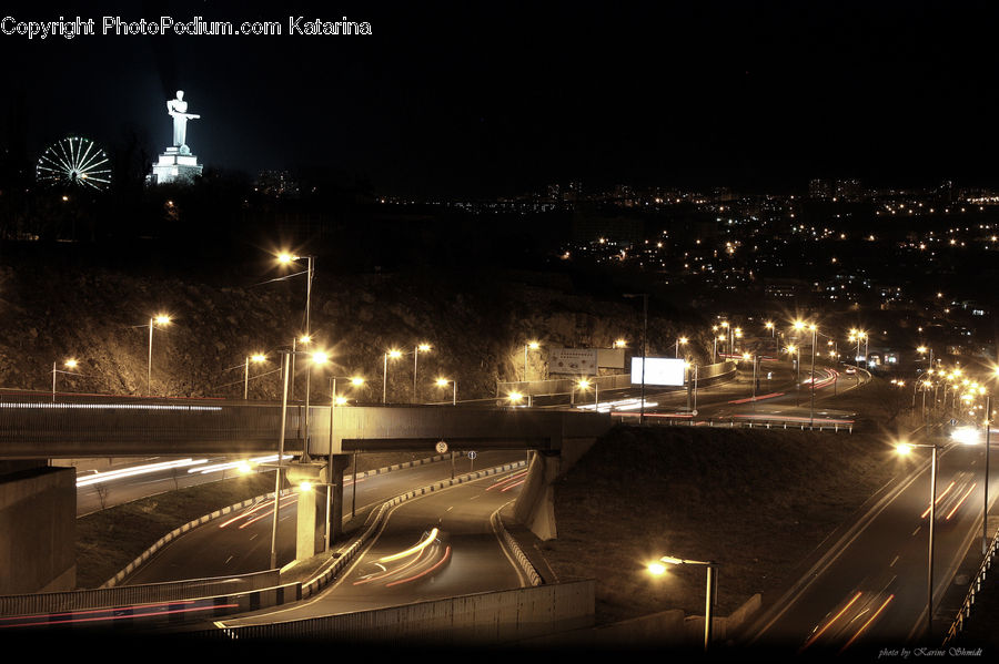 Headlight, Light, Freeway, Road, City, Downtown, Metropolis