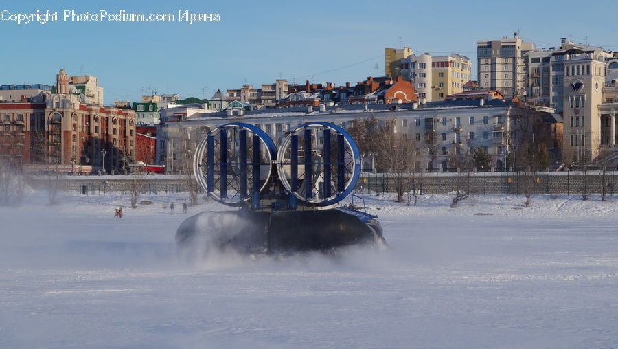 Boat, Hovercraft, Building, City, High Rise