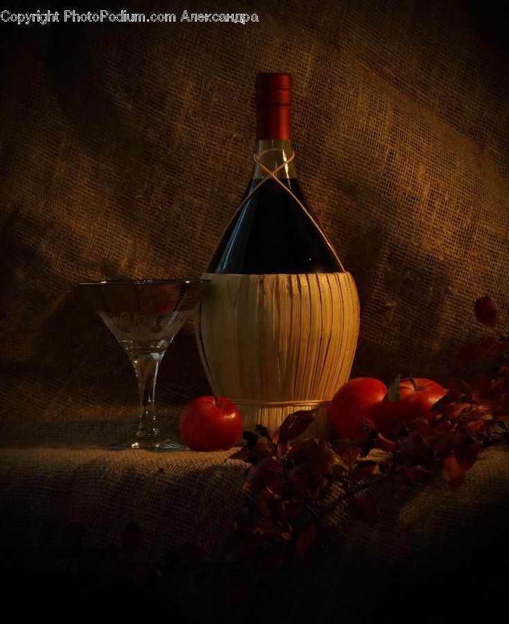 Apple, Fruit, Glass, Goblet, Alcohol, Beverage, Wine