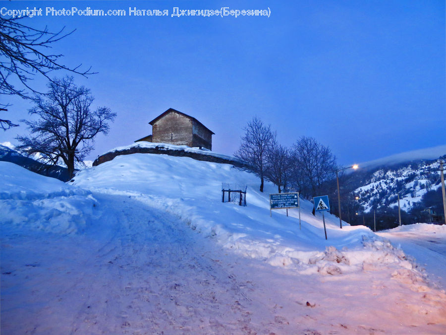 Alps, Crest, Mountain, Peak, Building, Cottage, Housing
