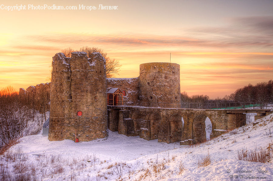 Architecture, Castle, Fort, Ditch, Moat, Brick, Dawn