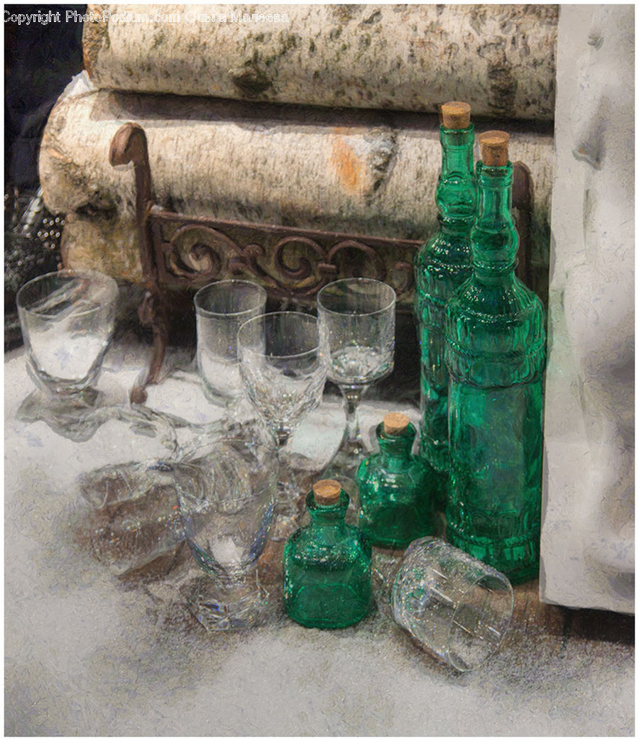 Bottle, Ink Bottle, Glass, Goblet, Box, Crate, Beverage