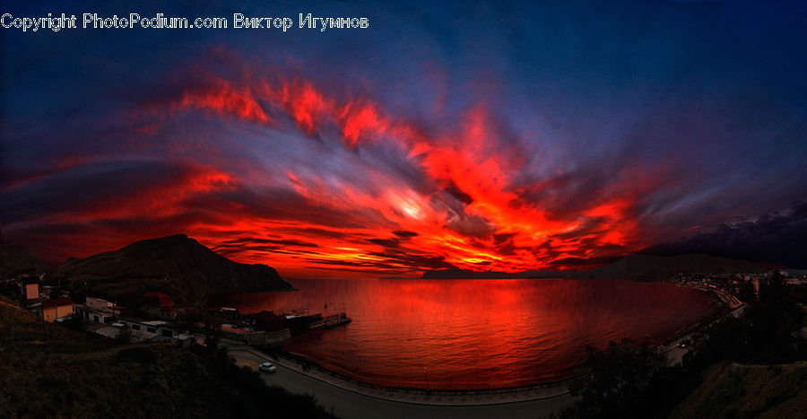 Eruption, Volcano, Dawn, Dusk, Red Sky, Sky, Sunrise