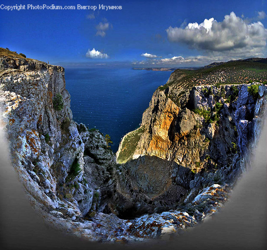 Cliff, Outdoors, Rock, Hole, River, Water, Promontory