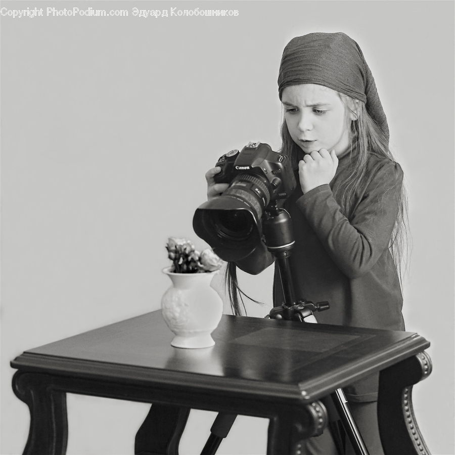 People, Person, Human, Camera, Electronics, Tripod, Dining Table