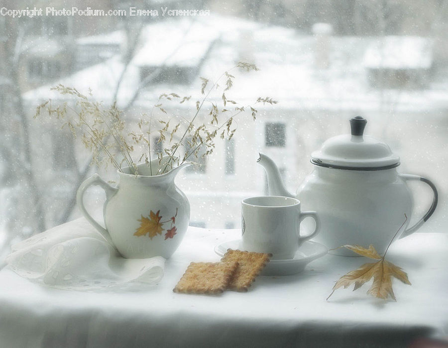 Cup, Sea Life, Shrimp, Maple, Maple Leaf, Plant, Porcelain