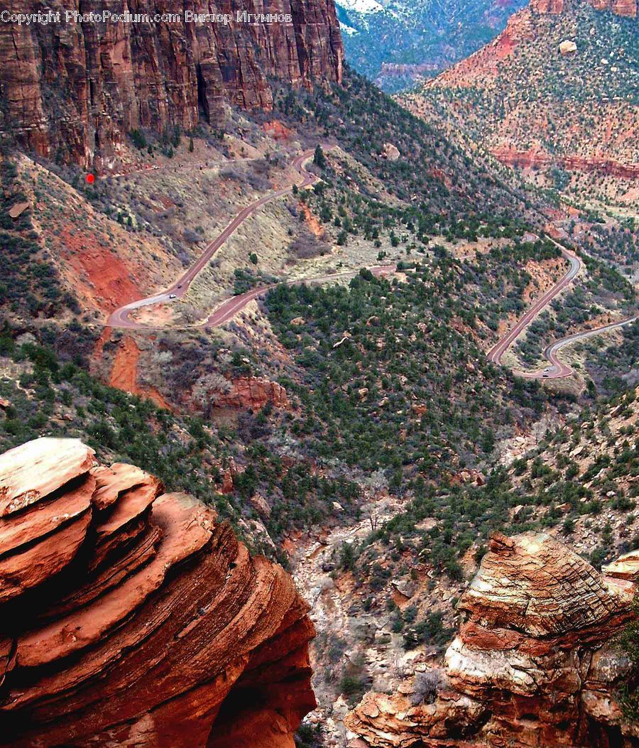 Canyon, Outdoors, Valley, Aerial View, Rock, Brick, Mountain