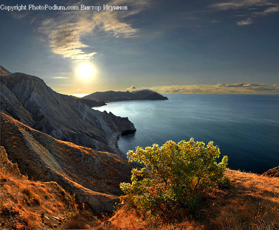 Promontory, Crater, Cliff, Outdoors, Dawn, Dusk, Sky