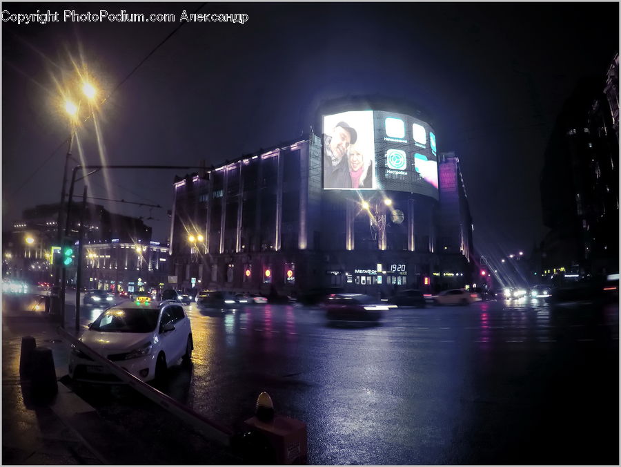 Night, Outdoors, Lighting, Automobile, Car, Vehicle, Billboard