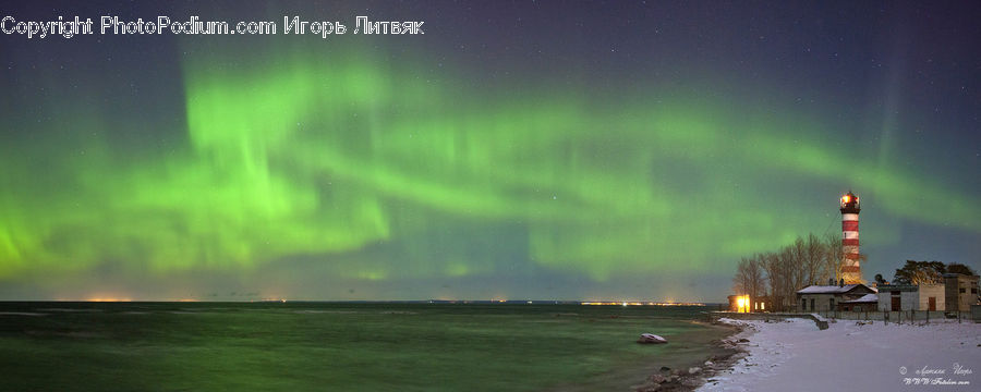 Beacon, Building, Lighthouse, Water Tower, Aurora, Light, Night