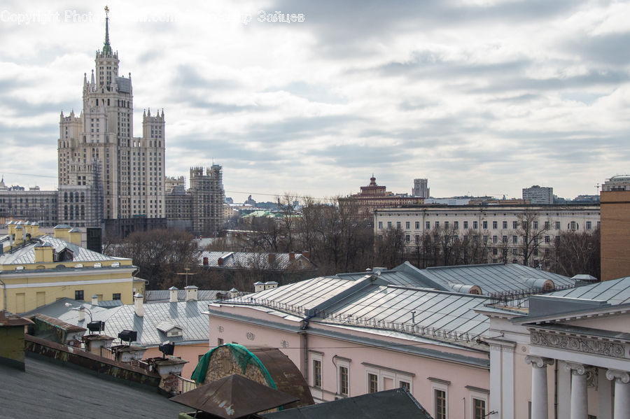 City, Downtown, Building, Column, Pillar, Architecture, Court