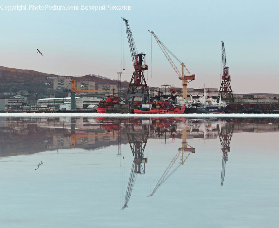 Constriction Crane, Freighter, Ship, Tanker, Vessel, Barge, Boat