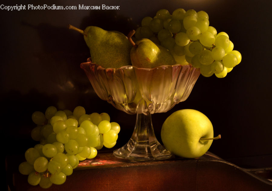 Fruit, Grapes, Apple, Glass, Goblet, Quince, Citrus Fruit