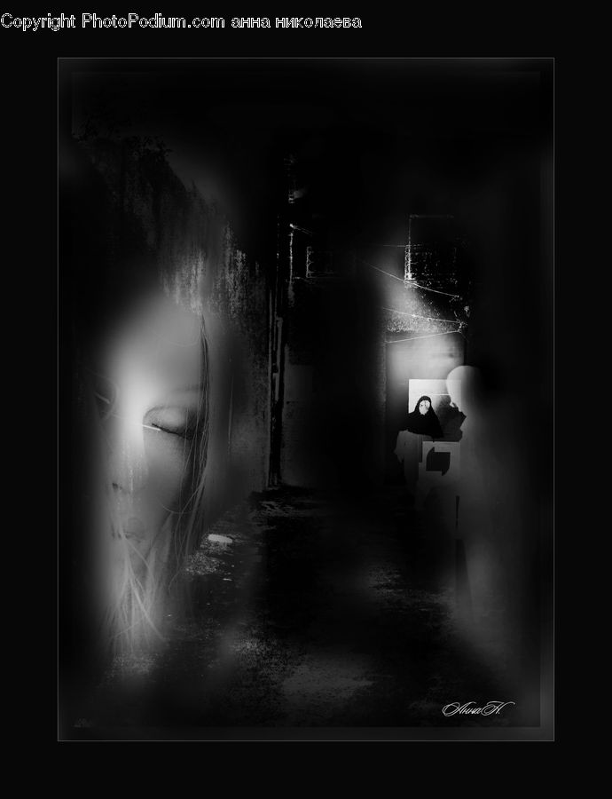 Collage, Poster, Silhouette, Lighting, Corridor