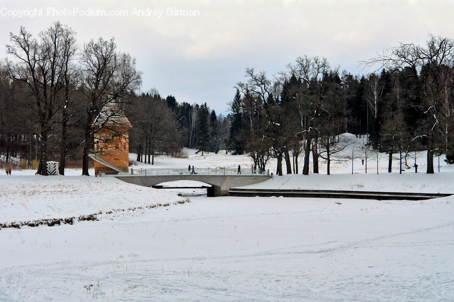 Bench, Ice, Outdoors, Snow, Brick, Landscape, Nature